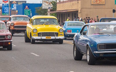 Classic cars cruising down Main Street during Function 4 Junction event in Junction City Oregon